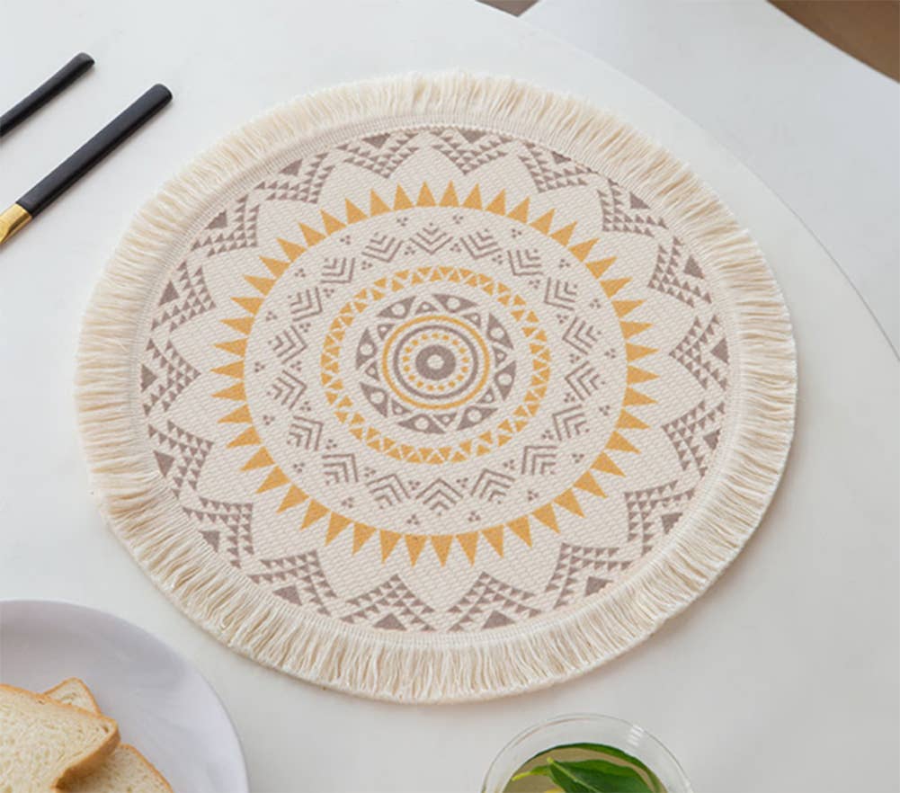 Fennco Styles - Wholesale Placemat - Boho Mandala Fringed 13" Round Cotton Placemat6