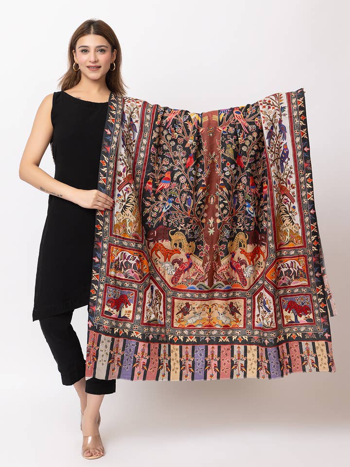 Chal para mujer Tooshmoda con bordado Kalamkari para venta al por mayor de TOOSH MODA
