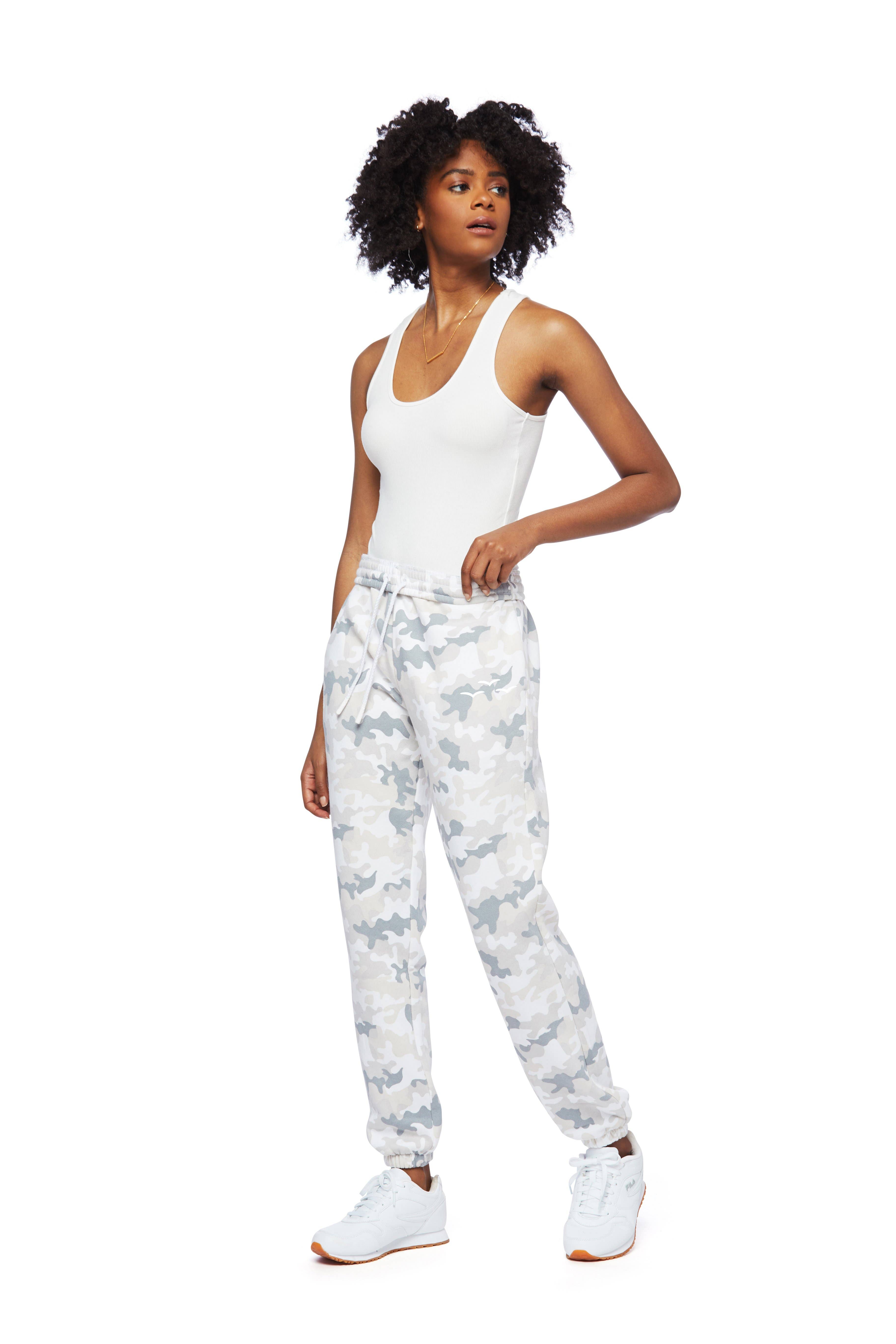 Nova premium fleece relaxed sweatpants in White Camo for wholesale on Faire1