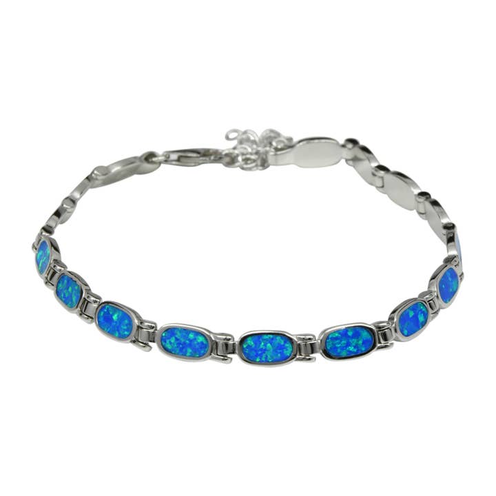Sterling Silver Blue Lab Opal Oval Tennis Bracelet for wholesale by Select Lines