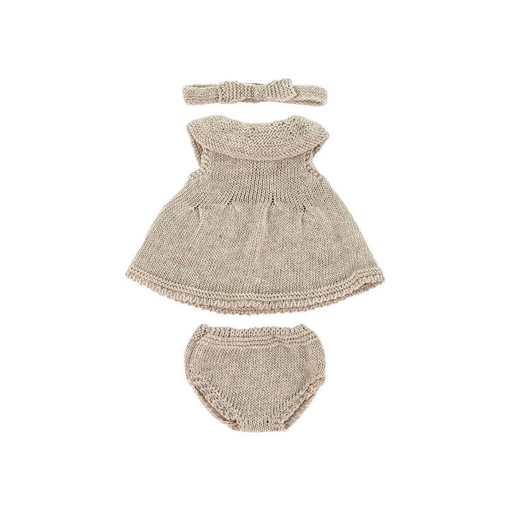 Miniland Educational - Vente Vêtement de poupées – enfant - Tenue de poupée en tricot de 12 pouces - Robe et bandeau