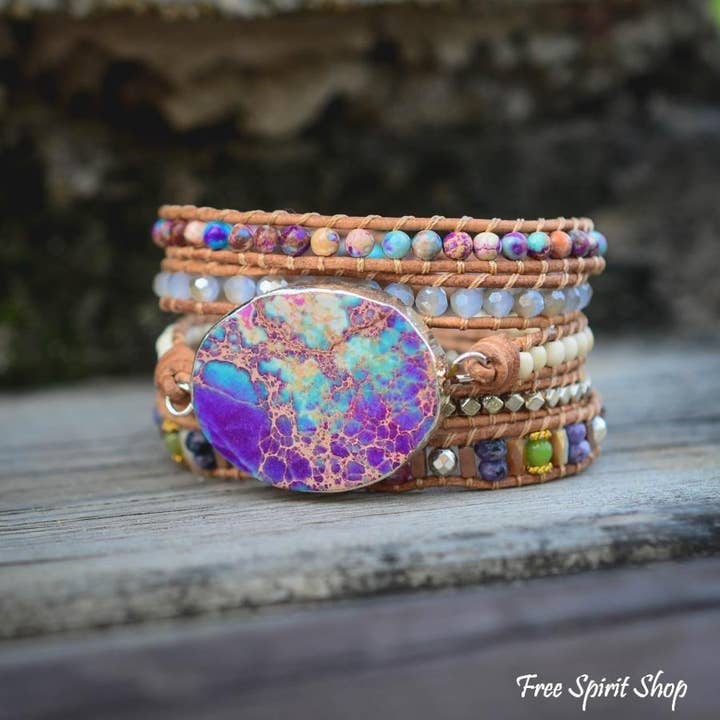 Free Spirit Shop - Wholesale Beaded Bracelet - Handmade Purple & Turquoise Jasper Wrap Bracelet2