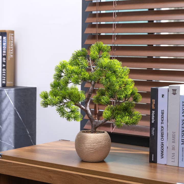 Vintage Home - Wholesale Artificial Plant - 2-pack 14” Faux Bonsai Trees with real touch leaves, in a mo