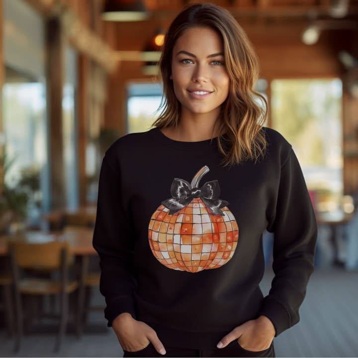Disco Pumpkin Crew Neck for wholesale by Rural Bliss Designs