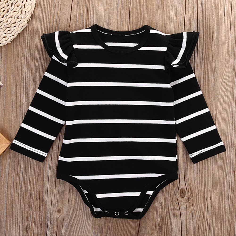 Fennco Styles – wholesale Bodysuit (non-footed) – Baby – White Stripes Black Baby Bodysuit 1