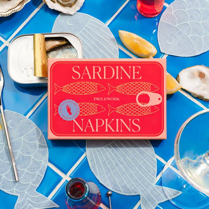 Piecework Puzzles - Wholesale Dinner & Cloth Napkin - ✨NEW✨Sardine Cocktail Napkins - Set of 4