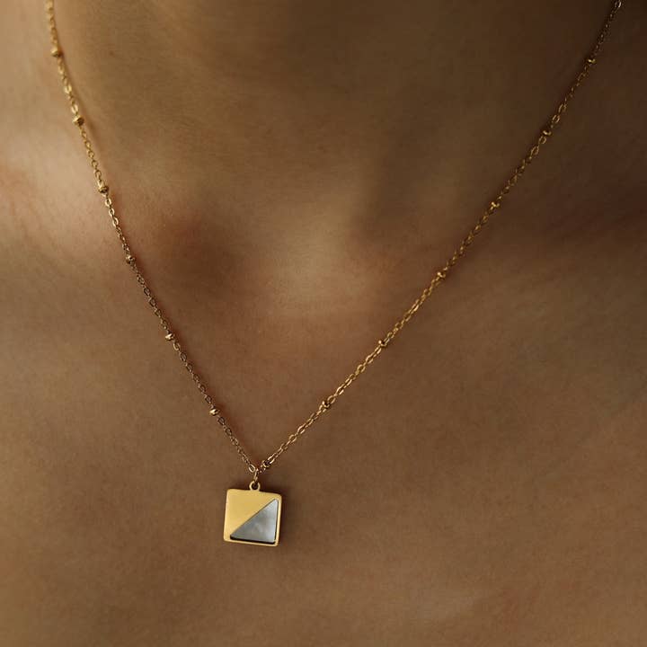 ELU Minimalist Metal & Shell Square Pendant Necklace for wholesale by HACKNEY NINE