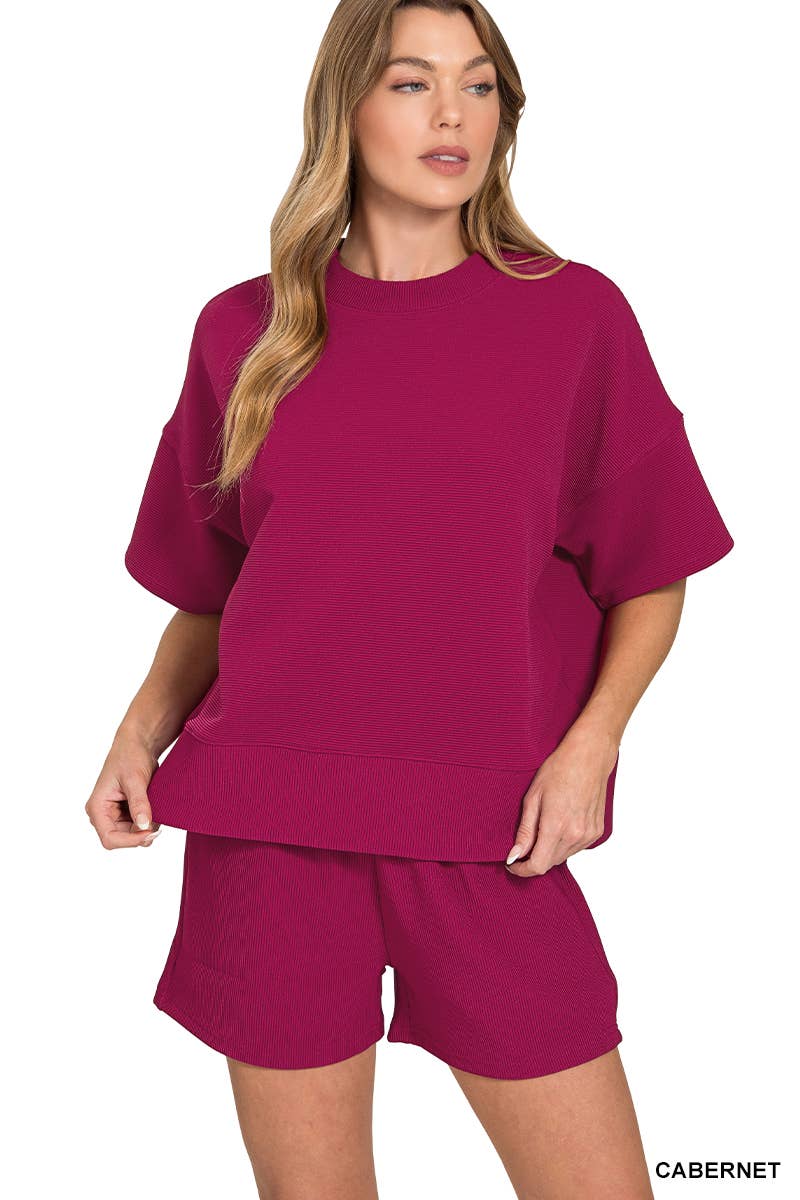42POPS - Wholesale Lounge Set - Women's - ",...Ribbed Round Neck Waist Banded Tee & Shorts 2PC Set10