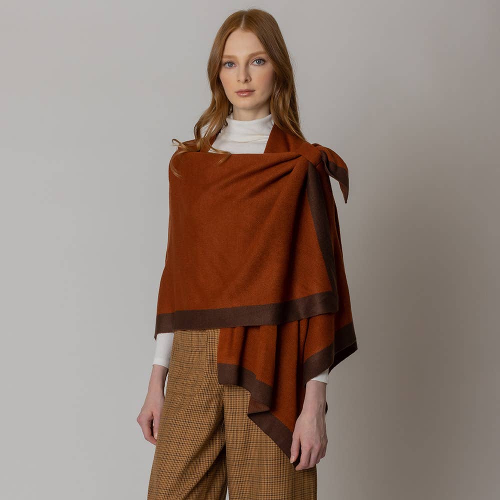 Sensibling Corp. - Wholesale Poncho - Women's - Bordered Ruana Poncho With Shoulder Strap5