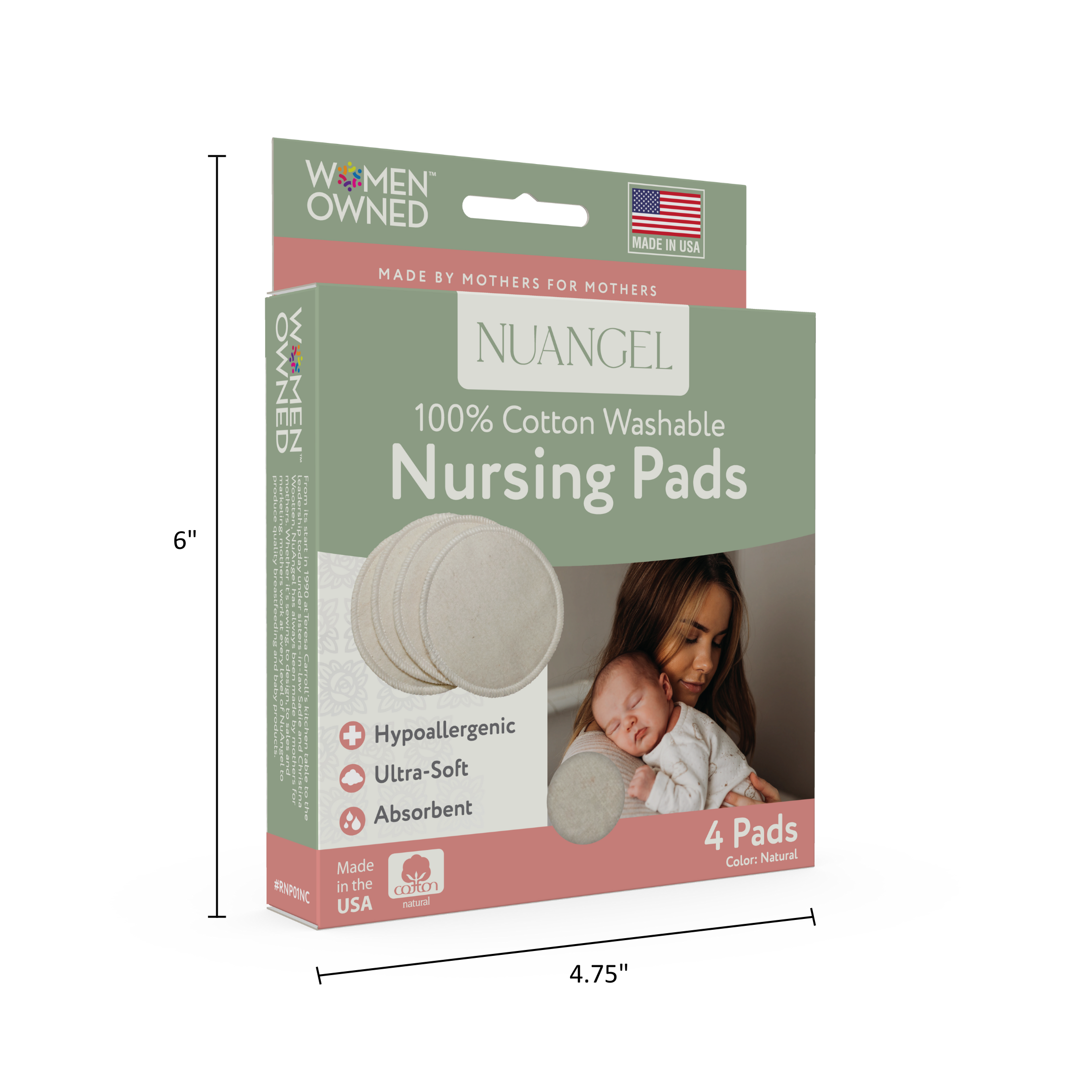 NuAngel - Wholesale Nursing Pillow/Pad - Maternity - NuAngel 100% Natural Cotton Washable Nursing Pads, 4 ct.2