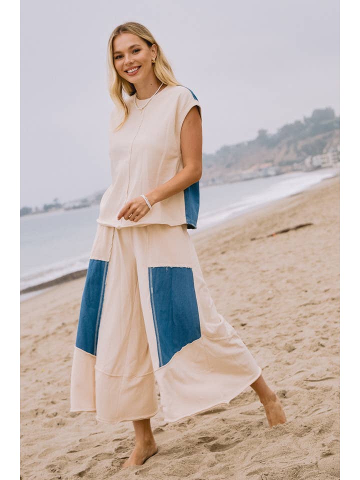 Oddi – wholesale Loungewear-topp - Dam – Plus tvättad fransk frotté denim Mixed Muscle Tank 4