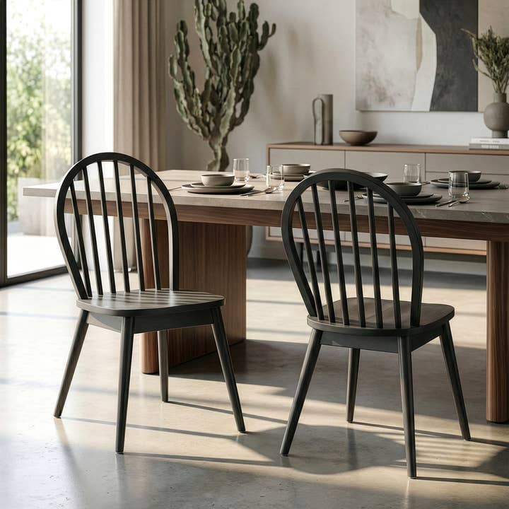 Set of 2 Astra Black Solid Wood Chair with Windsor Back for wholesale by Glamour Home