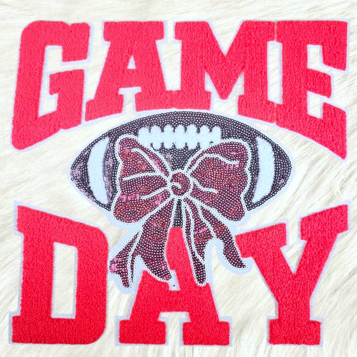 Scratch Decor - Wholesale Patch - Game Day Red Chenille Sequin Football Iron-on Patch0