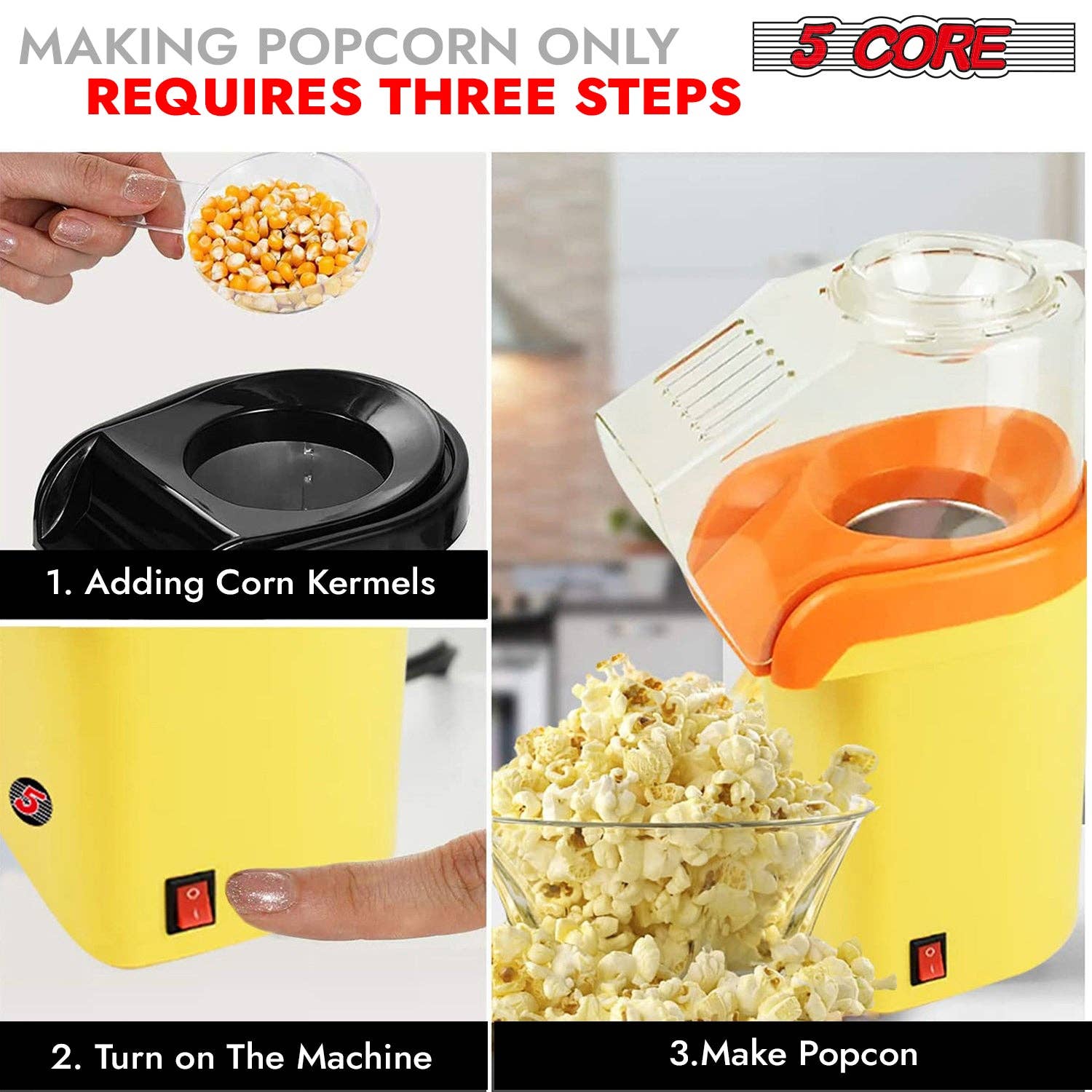 K Cube Inc - Wholesale Popcorn - 5Core Popcorn Machine Mini Portable Electric Hot Air Popper5