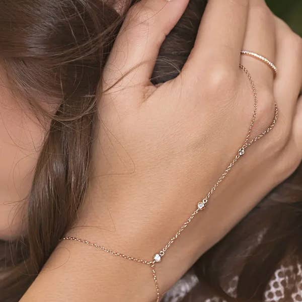 Yellow Gold 3-Hand Chain Steel, Ring and Bracelet Crystal Chain for wholesale on Faire