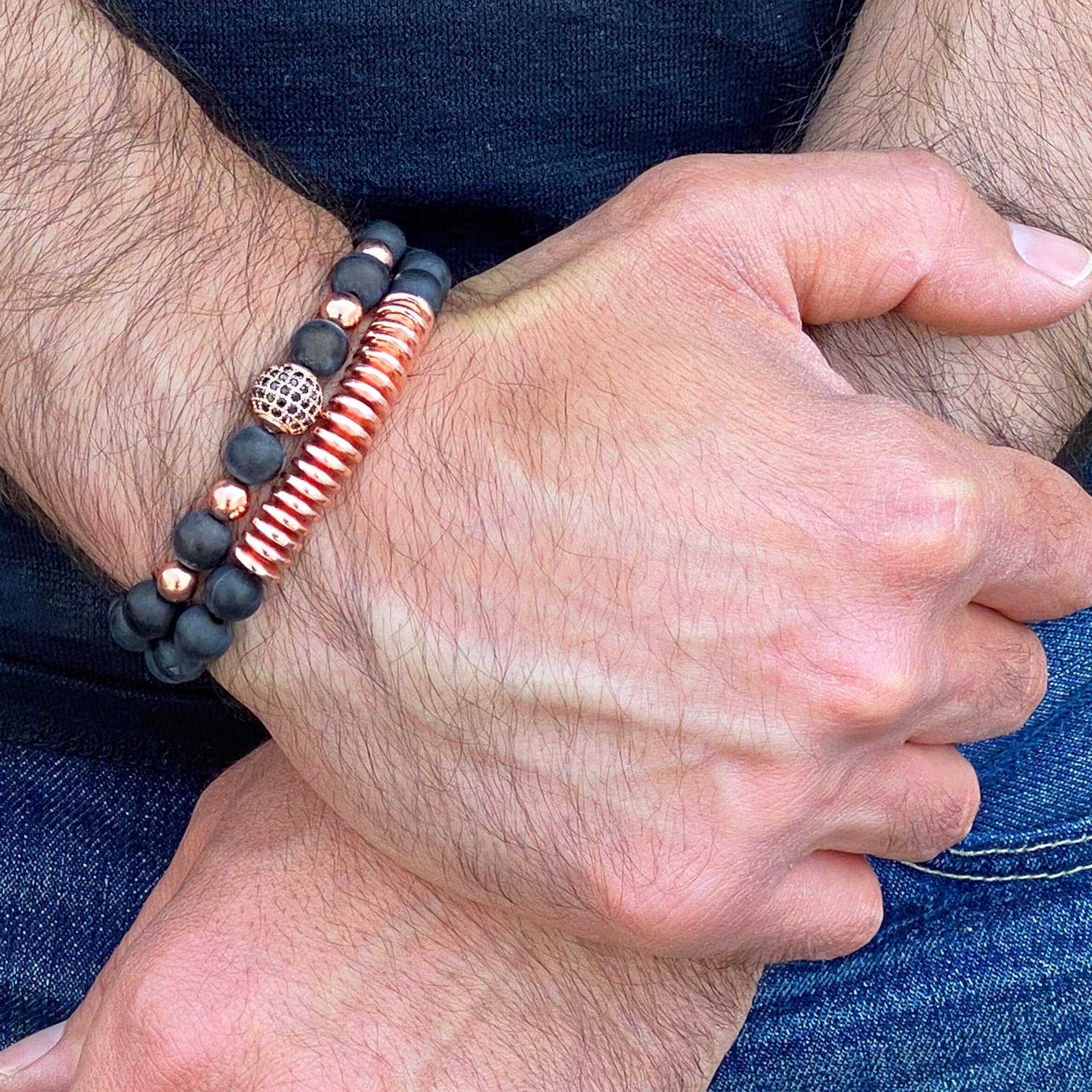 West Coast Jewelry – Engroshandel Smykkesæt – Matte agat og hæmatit Beaded armbånd sæt4