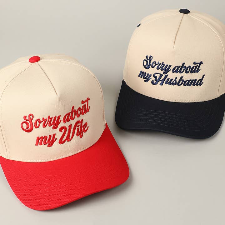 Fashion City - Wholesale Baseball Cap - Unisex - Sorry About My Wife / Husband Embroidery Two-Tone Canvas Cap