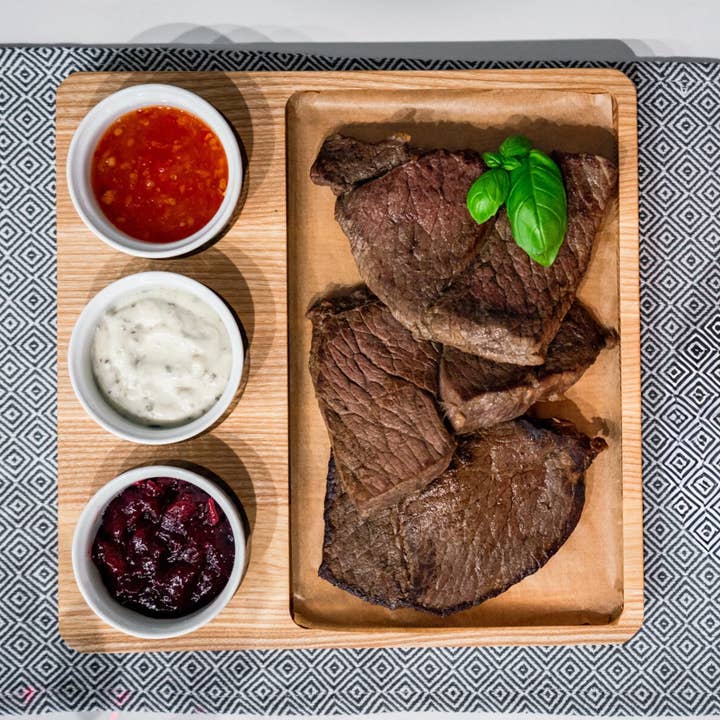 Wooden Steak Board Serving Platter with Bowl Section for wholesale by AboutWood