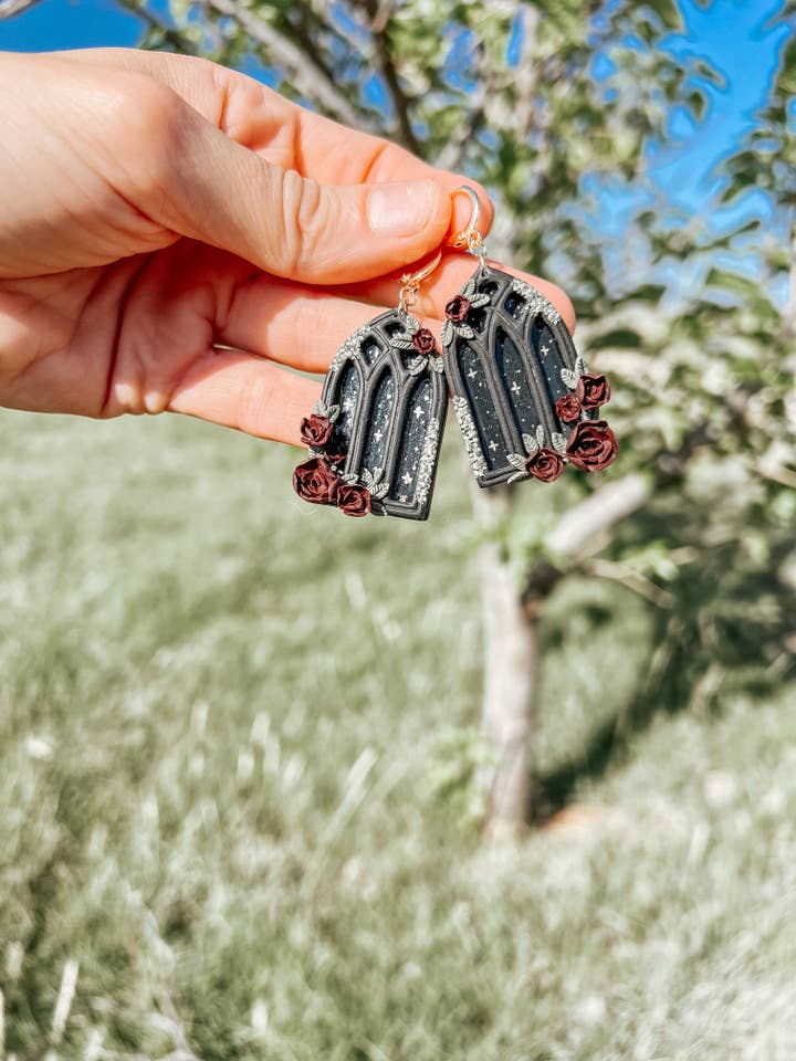 Floral Cathedral Window Dangle Earrings, Cottagcore Earrings for wholesale by Sunflower Blossoms Boutique