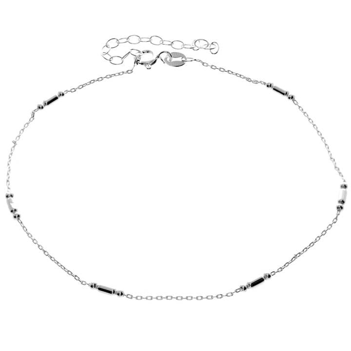 925 Sterling Silver Anti-Tarnish Coated Triple Beads Plain Anklet Bracelet with extender - GA-ANK5 for wholesale by SilverAmber Jewellery