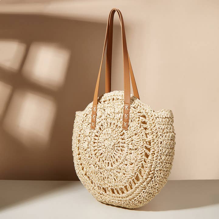 ACCITY - Wholesale Beach Bag - WOMEN HOLLOW FLOWER ROUND STRAW BAG_CWAB1980