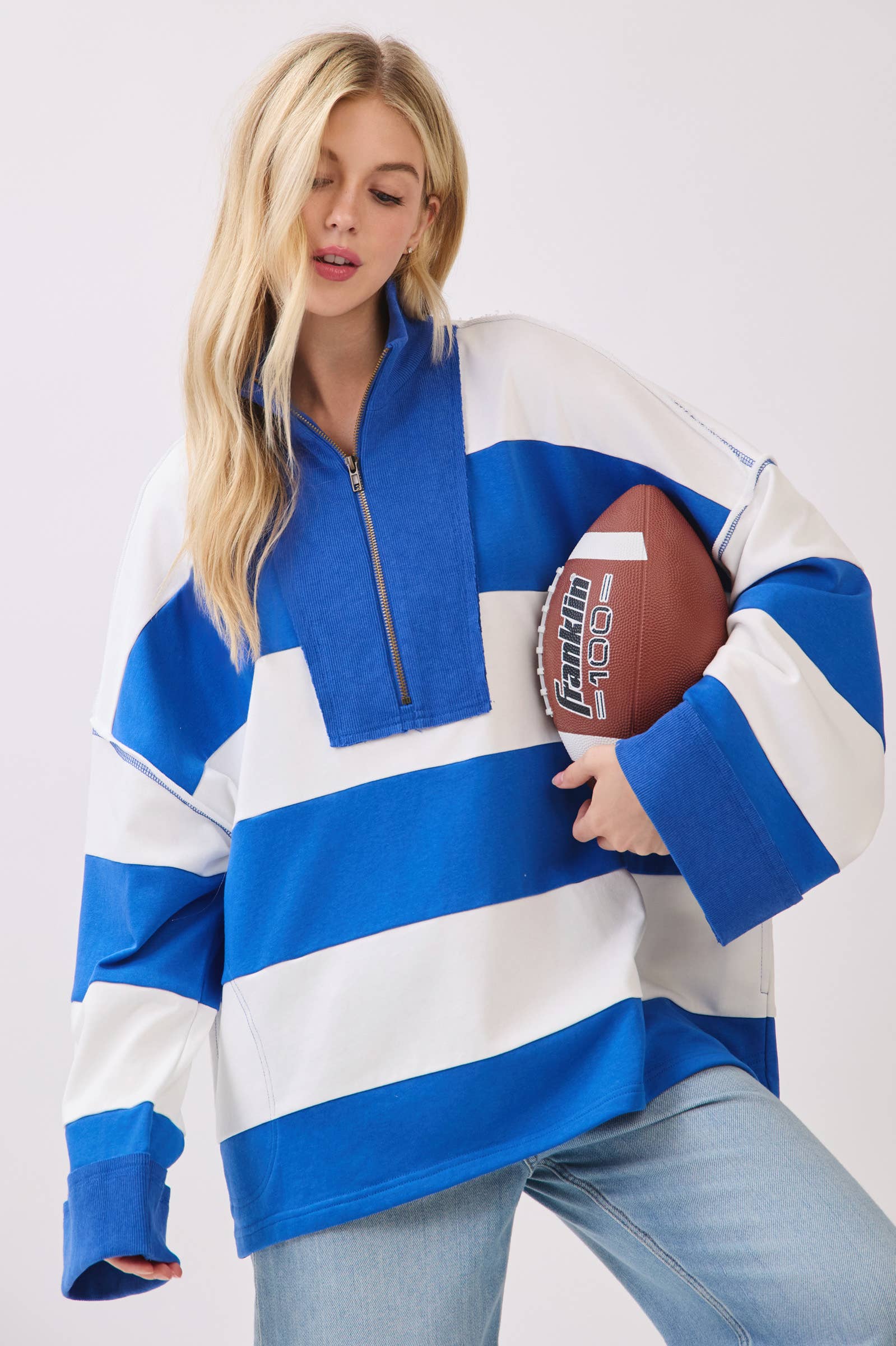 Sewn and Seen - Vente Sweat-shirt – femme - Pull à fermeture éclair rayé9