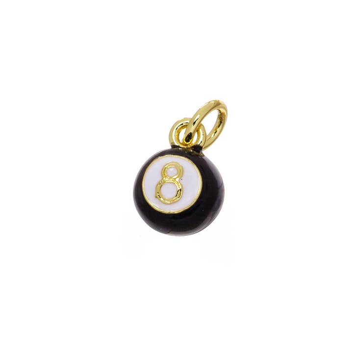 Jewel Pledge - Wholesale Individual Charm/Pendant - Number 8 Billiard Ball Necklace Charm, Good Luck CPG25092
