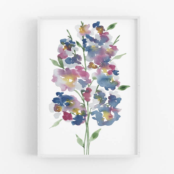 Abstract Floral Blooms - Pink & Blue | Watercolor Art Print for wholesale by Letter Lane Design Studio