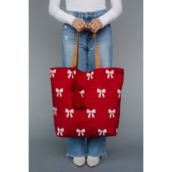 Panache Apparel Co. – Großhandel Tragetasche – Damen – Rot-weiße Schleifen-Tragetasche3