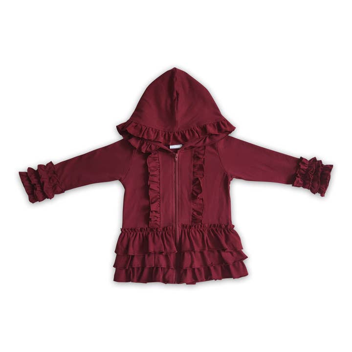 Yawoo Garments - Wholesale Hoodie – Child - Solid colorful zipper girls ruffle hoodie jackets5