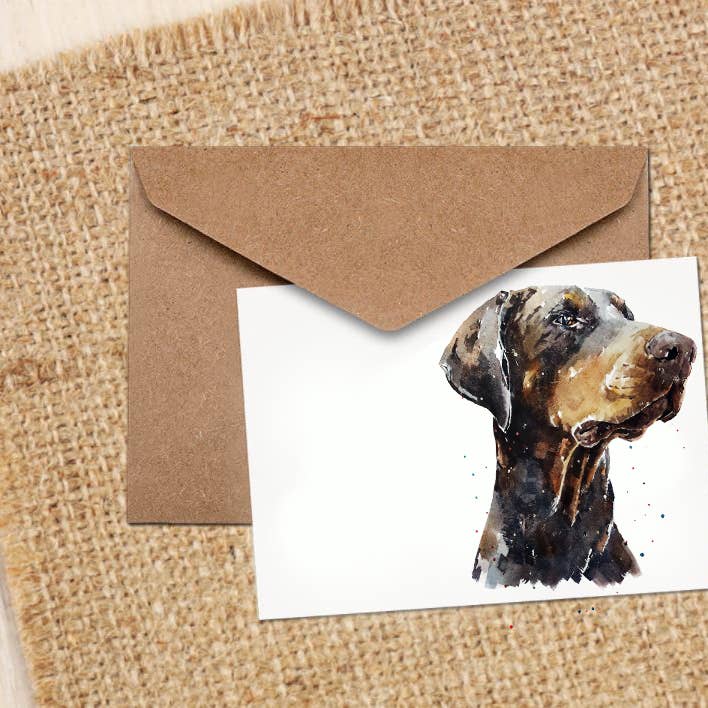 brown Doberman Greeting/Note Card.Doberman card for wholesale by edswatercolours