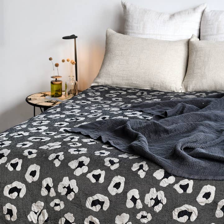 African Jacquard – wholesale Throw blanket – Cotton/ Linen Leopard Metallic Throws