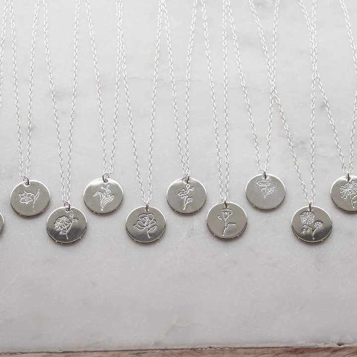 Silver Birth Flower Necklace, Birth Flower Jewelry for wholesale by Laalee Jewelry