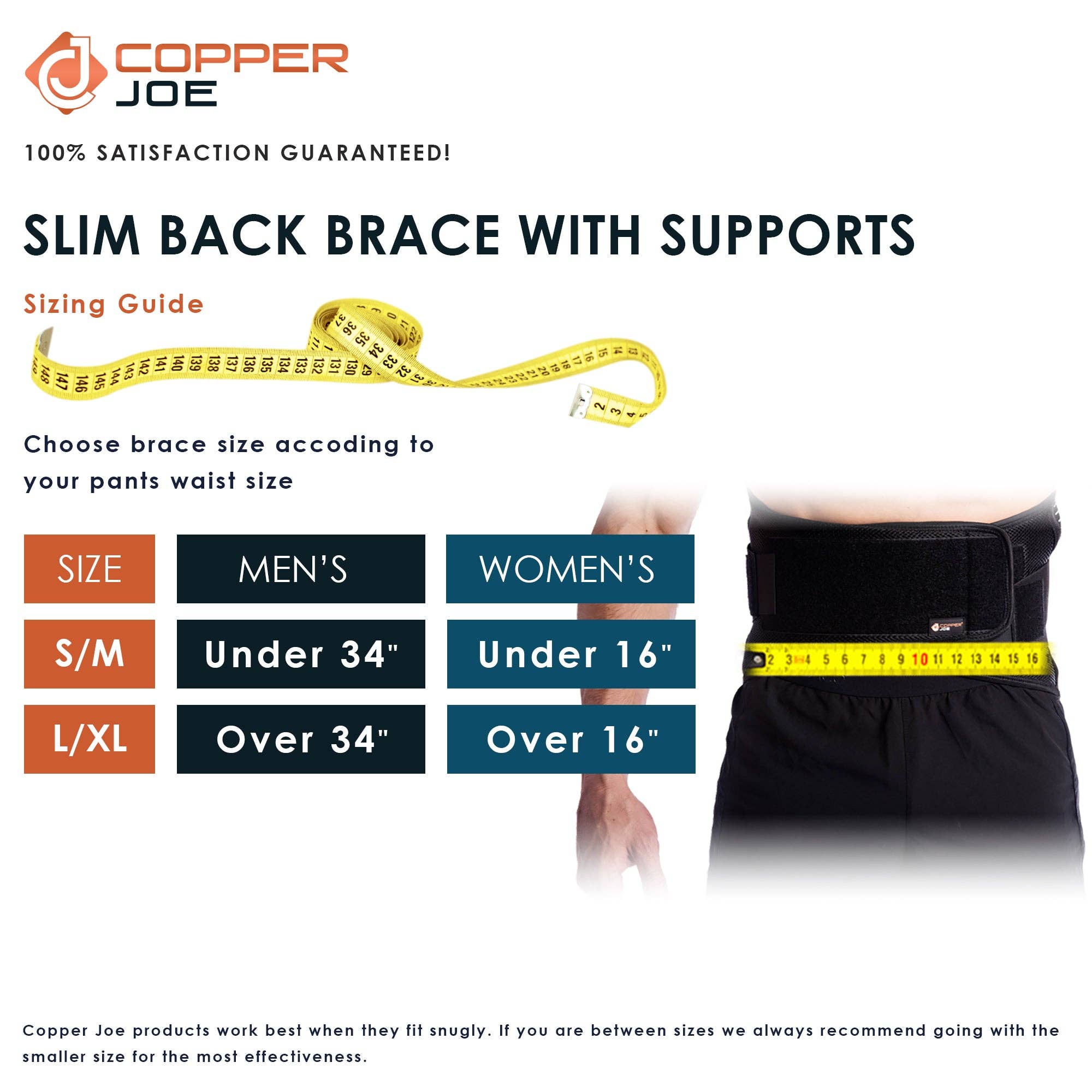 Copper Joe – Engroshandel Kropsstøtte – Kobber Joe Ultimate Copper Infused Back Brace - Relief fra rygsmerter, Herniated Disc, Iskias, Skoliose og meget mere! Åndbar talje lændehvirvelbøjle med slankt design og ekstra støttestænger. For mænd og kvinder6