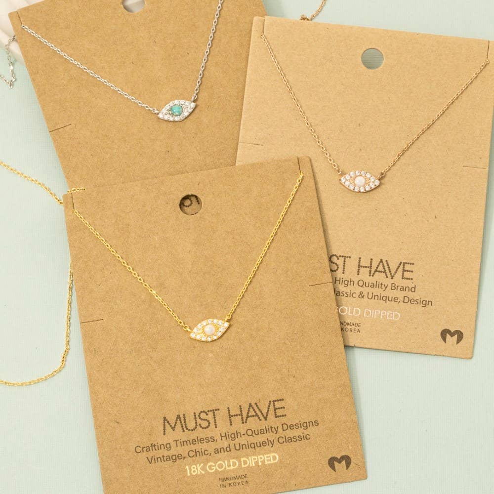 Fame Accessories - Venta al por mayor Collares con colgantes/abalorios - Collar con dije de ojo turco con baño de oro y engastado de ópalo0