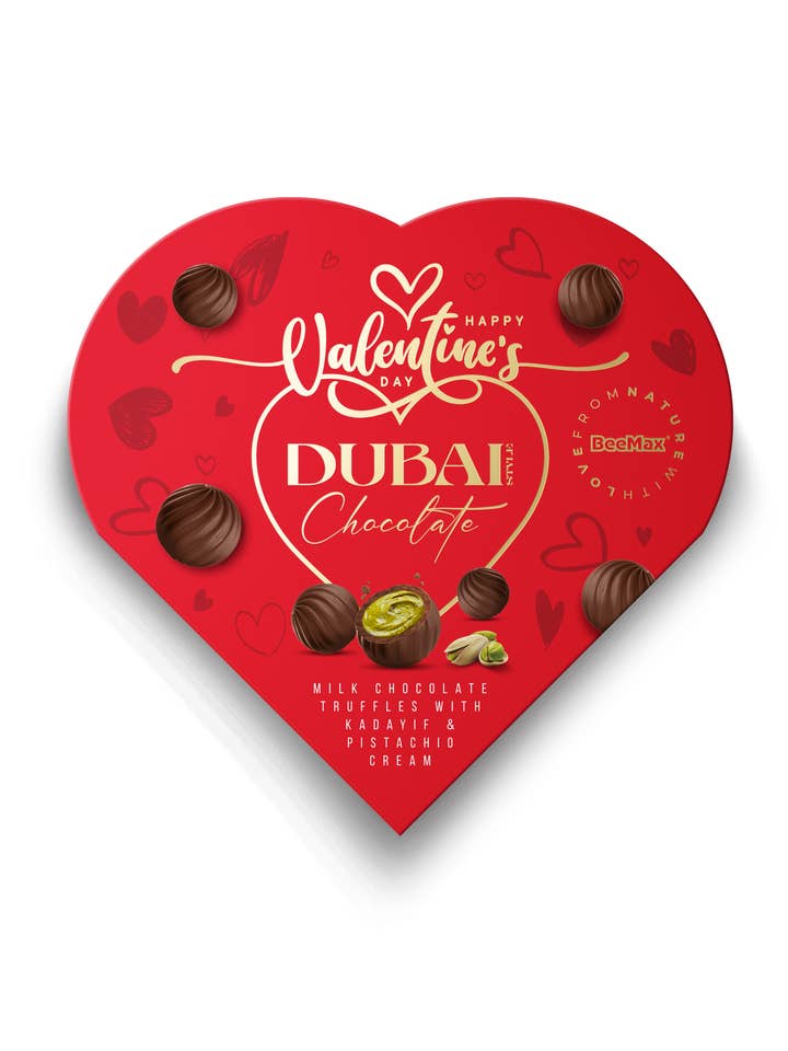 Dubai Chocolate – Valentine’s Day Special Heart Box 4.24oz for wholesale by Beemax