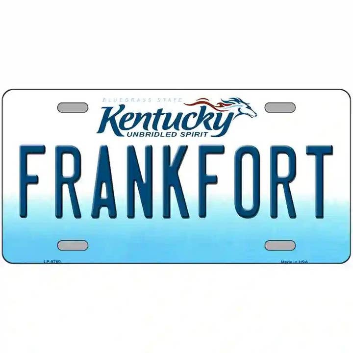 Frankfort Kentucky Novelty Metal License Plate for wholesale by Smart Blonde
