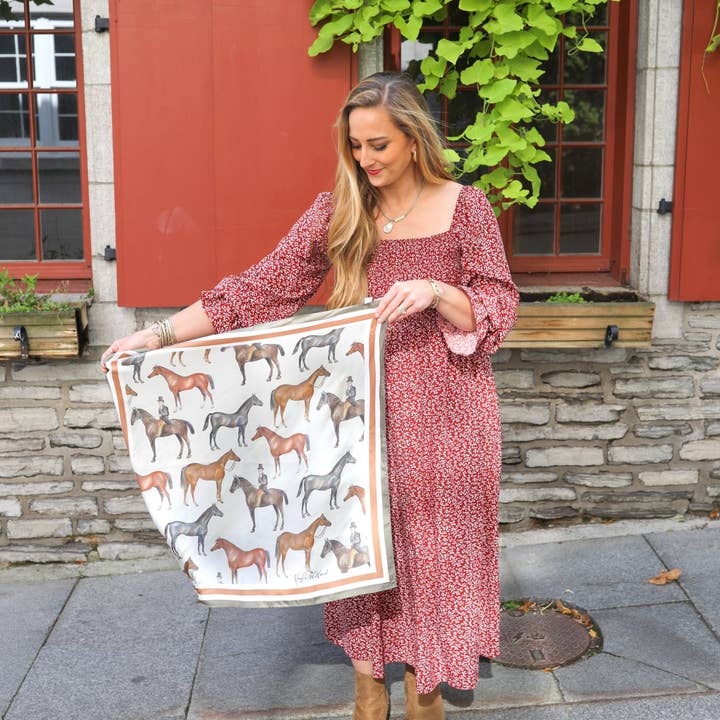 Vintage Equestrian Scarf 26x26 for wholesale by Kayla Weber Art