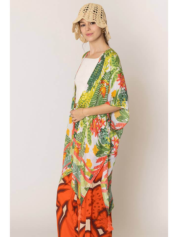 Hana - Wholesale Kimono - Women's - Floral Pattern Print Tassel Summer Kimono7