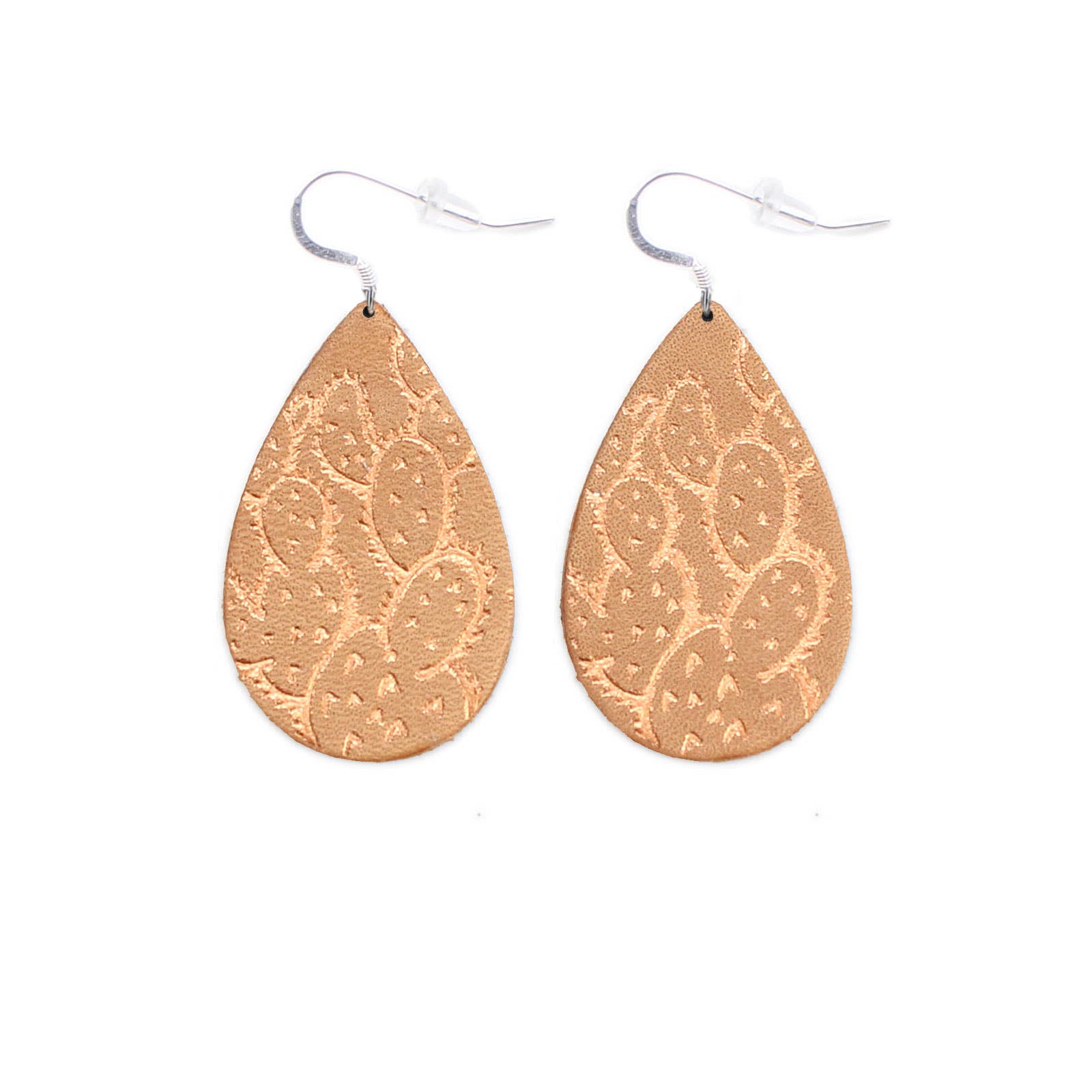 OneWild - Wholesale Dangle Earrings - Prickly Pear Cactus - Metallic Leather Embossed Earrings11