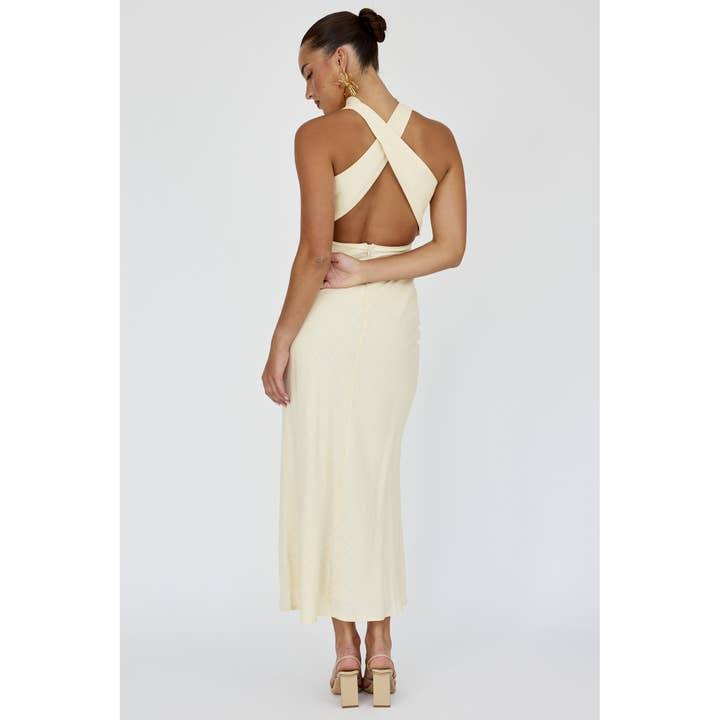 BUTTER HALTER DRAPE MAXI DRESS / CM6430D02 for wholesale on Faire