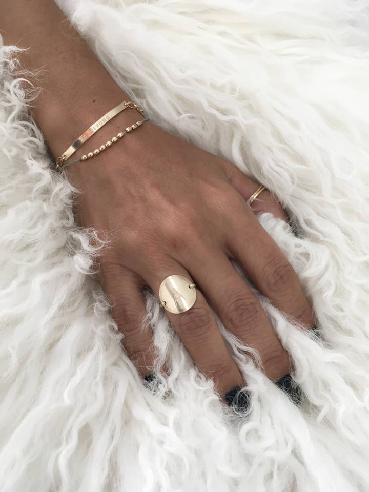 Hand Stamped Round Initial Ring for wholesale by One Life Jewelry