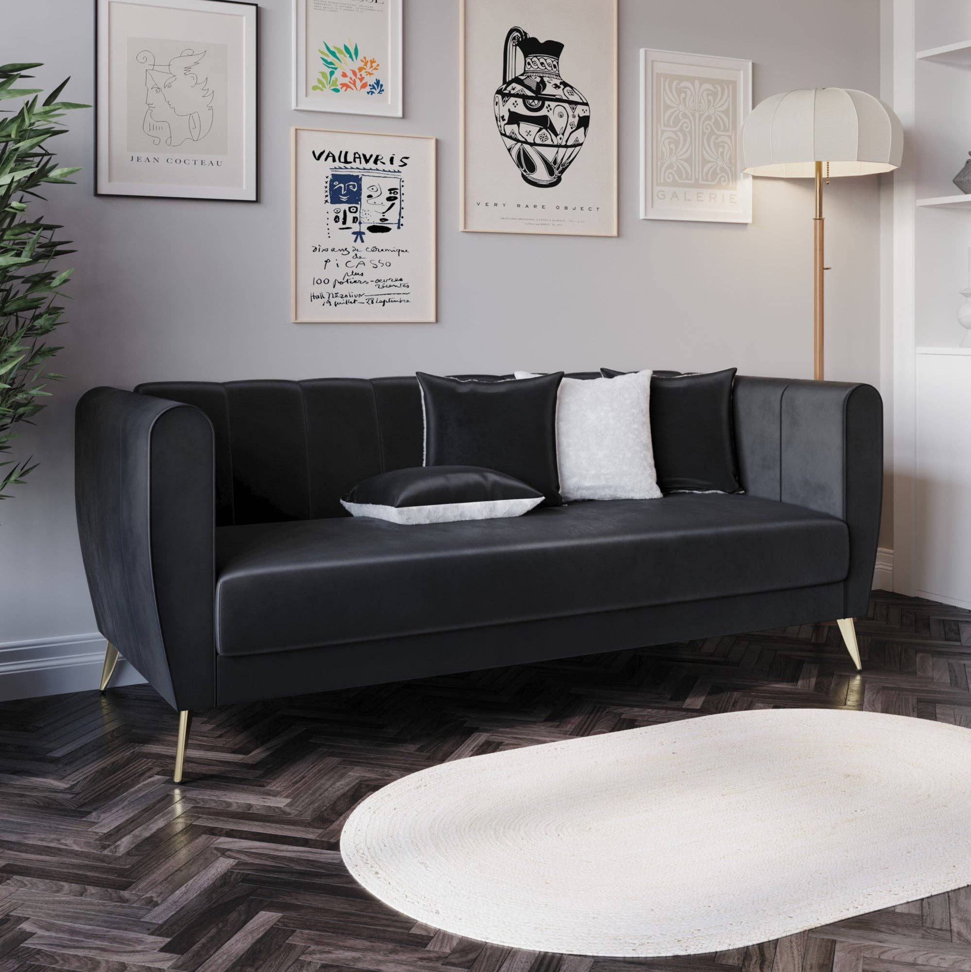 Home Design - Wholesale Sofa - Scarlett Velvet Flared Arm 3-Seater Sofa with 4 Throw Pillow7