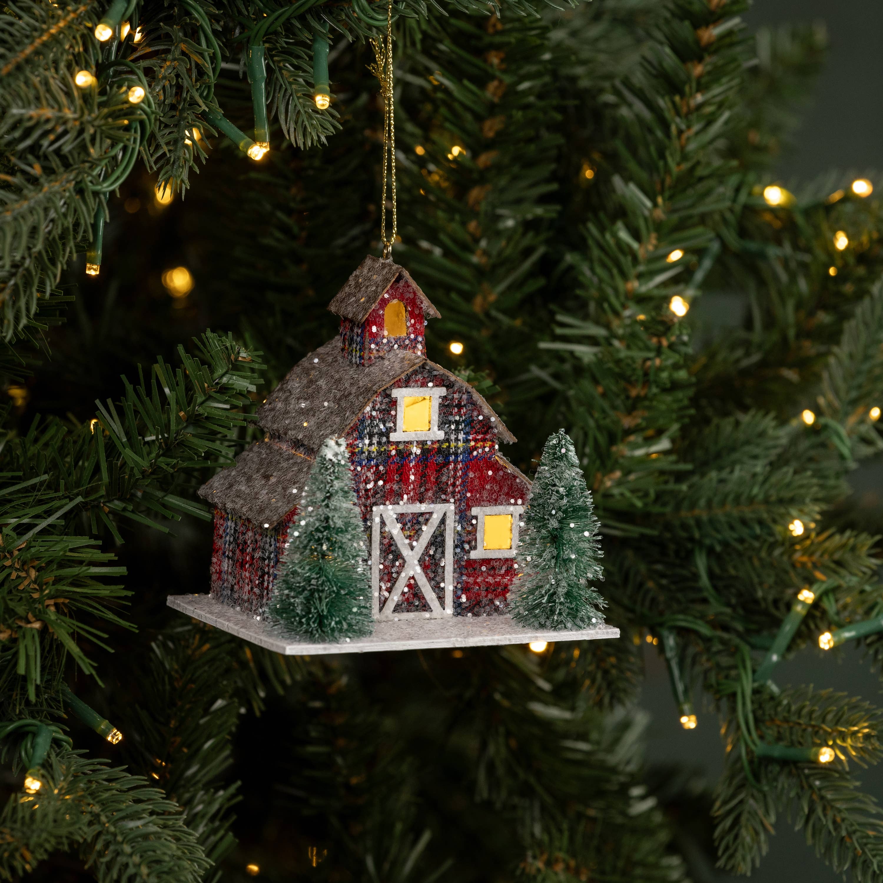 Ragon House - Wholesale Ornament - PLAID LIGHTED BARN ORNAMENT1