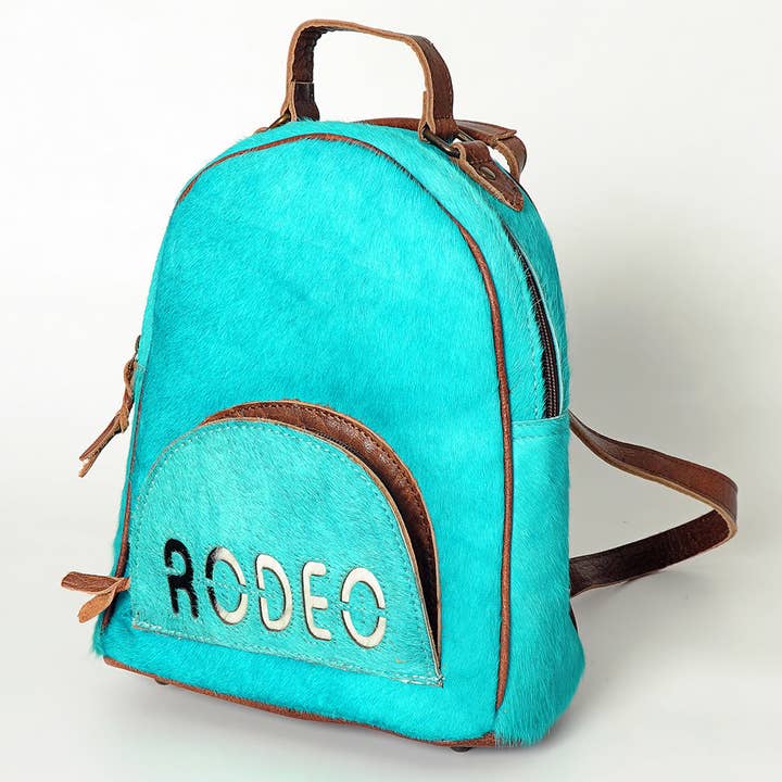 ADBGS156 Turquoise Hair-On Hide Leather Mini Backpack - Western Leather Bag for wholesale by LS Western