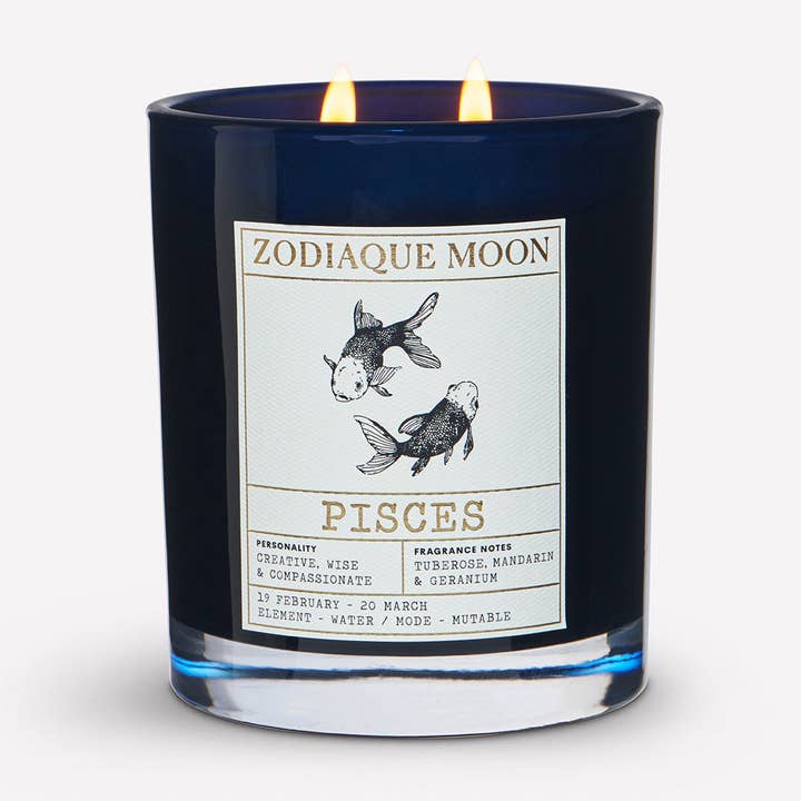 Pisces Tuberose, Mandarin, Geranium and Ylang Ylang Candle for wholesale by Zodiaque Moon