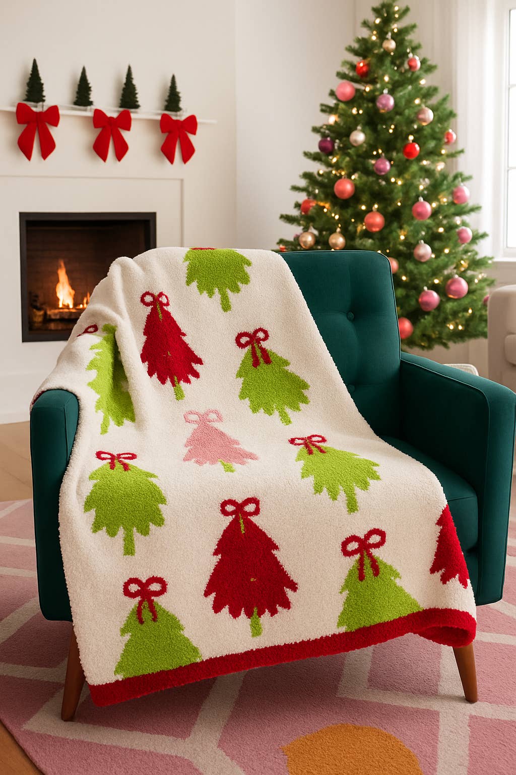 Thomas and Lee Company - Wholesale Throw Blanket - Colorful Christmas Trees Luxe Throw Blanket
