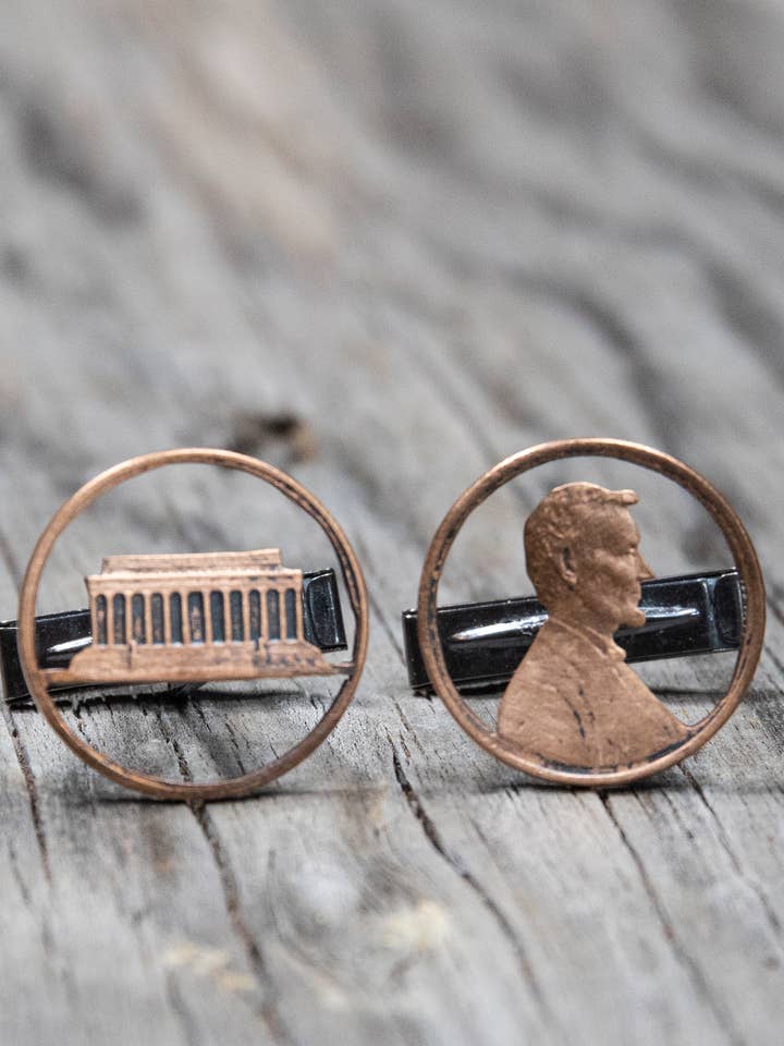 Botões de Punho Penny Heads & Tails Circled por atacado de Stacey Lee Webber