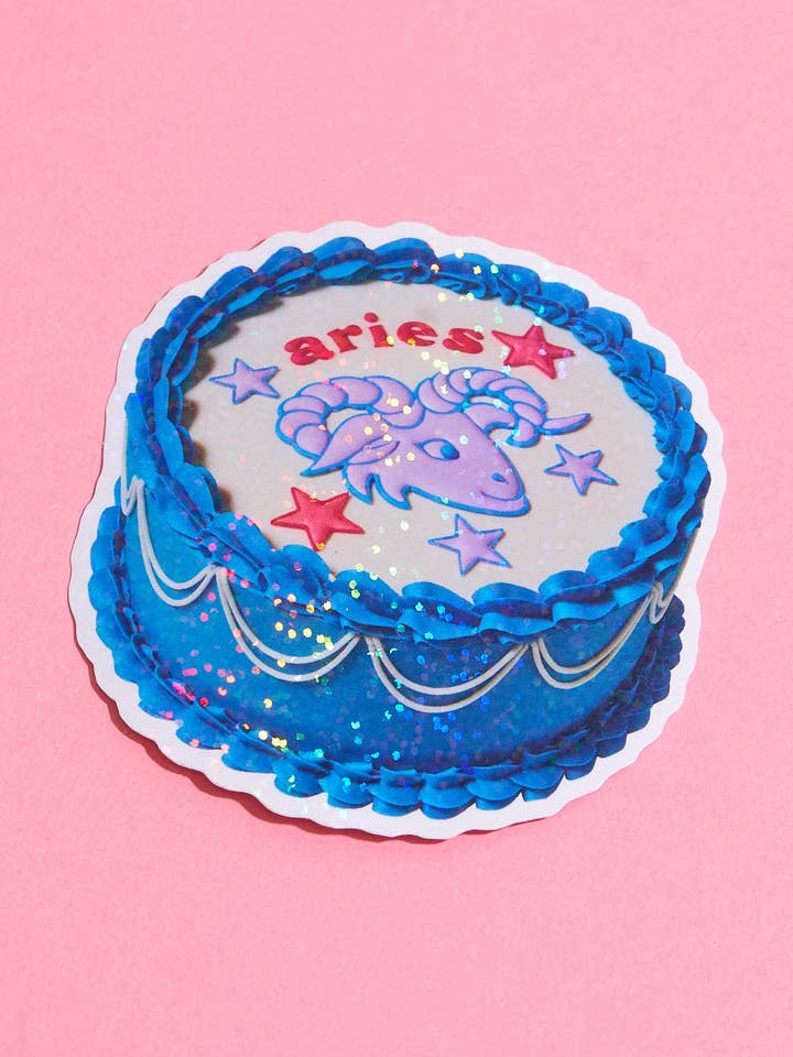 Adesivo per torta con oroscopo glitterato dell'Ariete per la vendita all'ingrosso da parte di The Gemini Bake