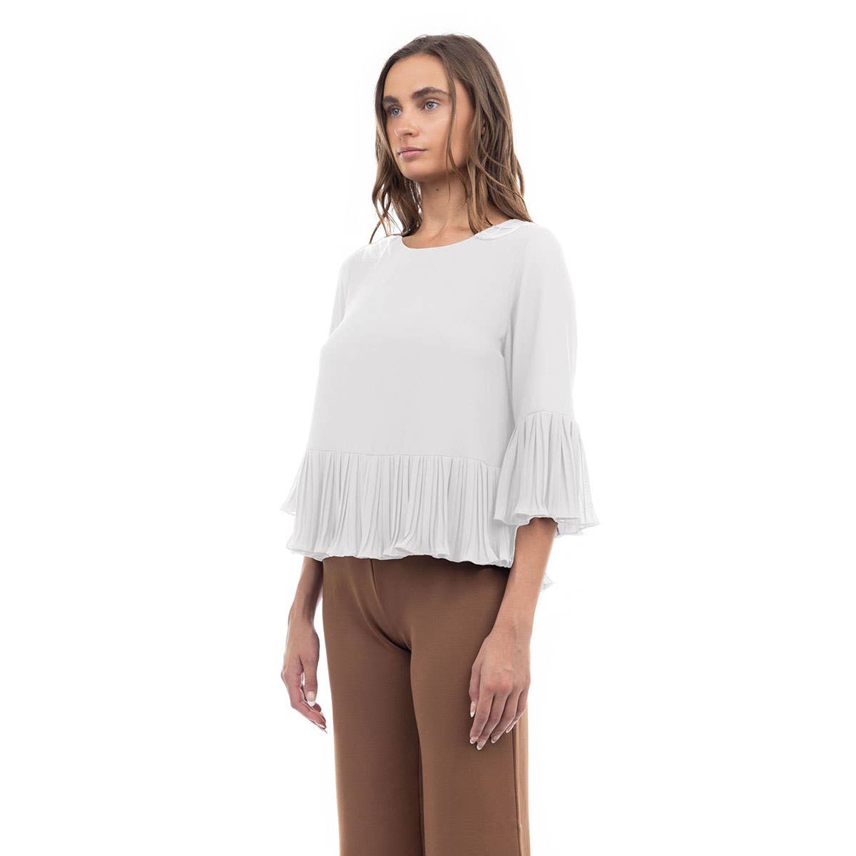 Naked Zebra – Engroshandel Bluse - Dame – Bluse med 3/4 ærmer og plisseringer13